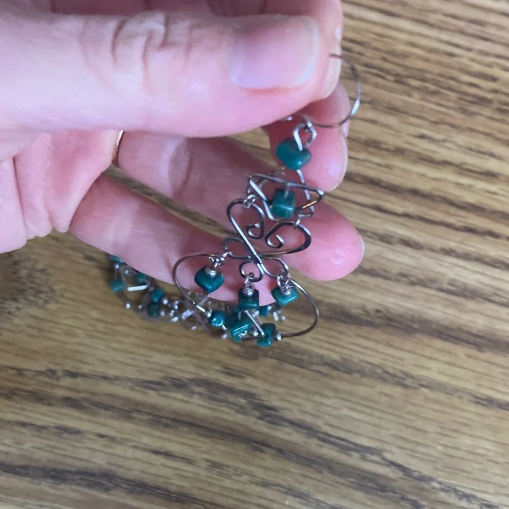 Elegant Silver and Gemstone Dangle Earrings - Picture 4 of 7